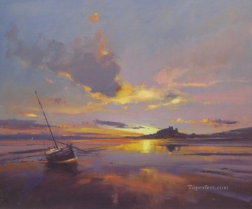 Sunrise over Bamburgh Castle Northumberland abstract seascape Oil Paintings